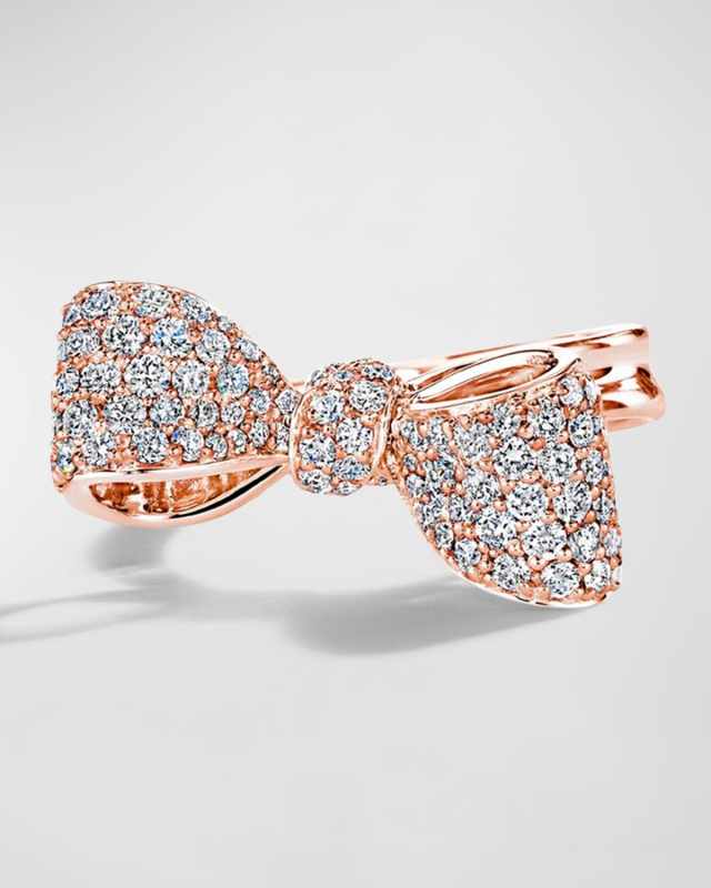 18K Rose Gold Small White Diamond Knot and Top Bow Ring